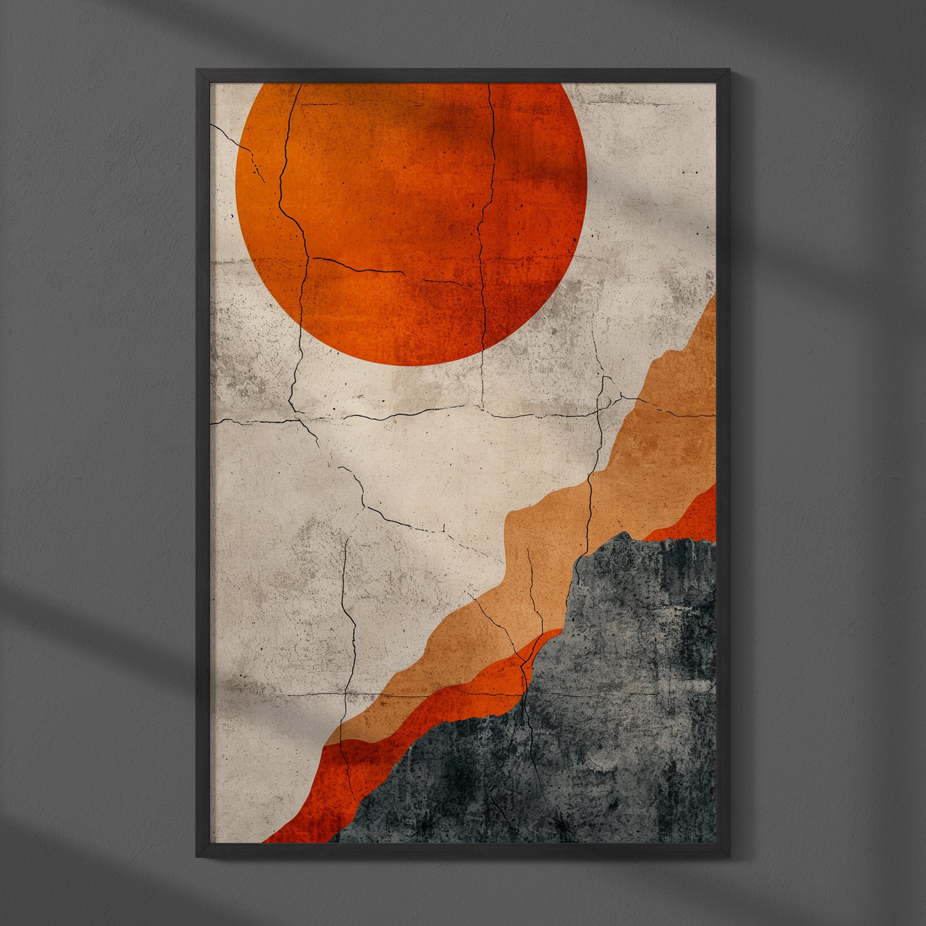 Abstracte Zon & Bergen - Aardetinten Wanddecoratie
