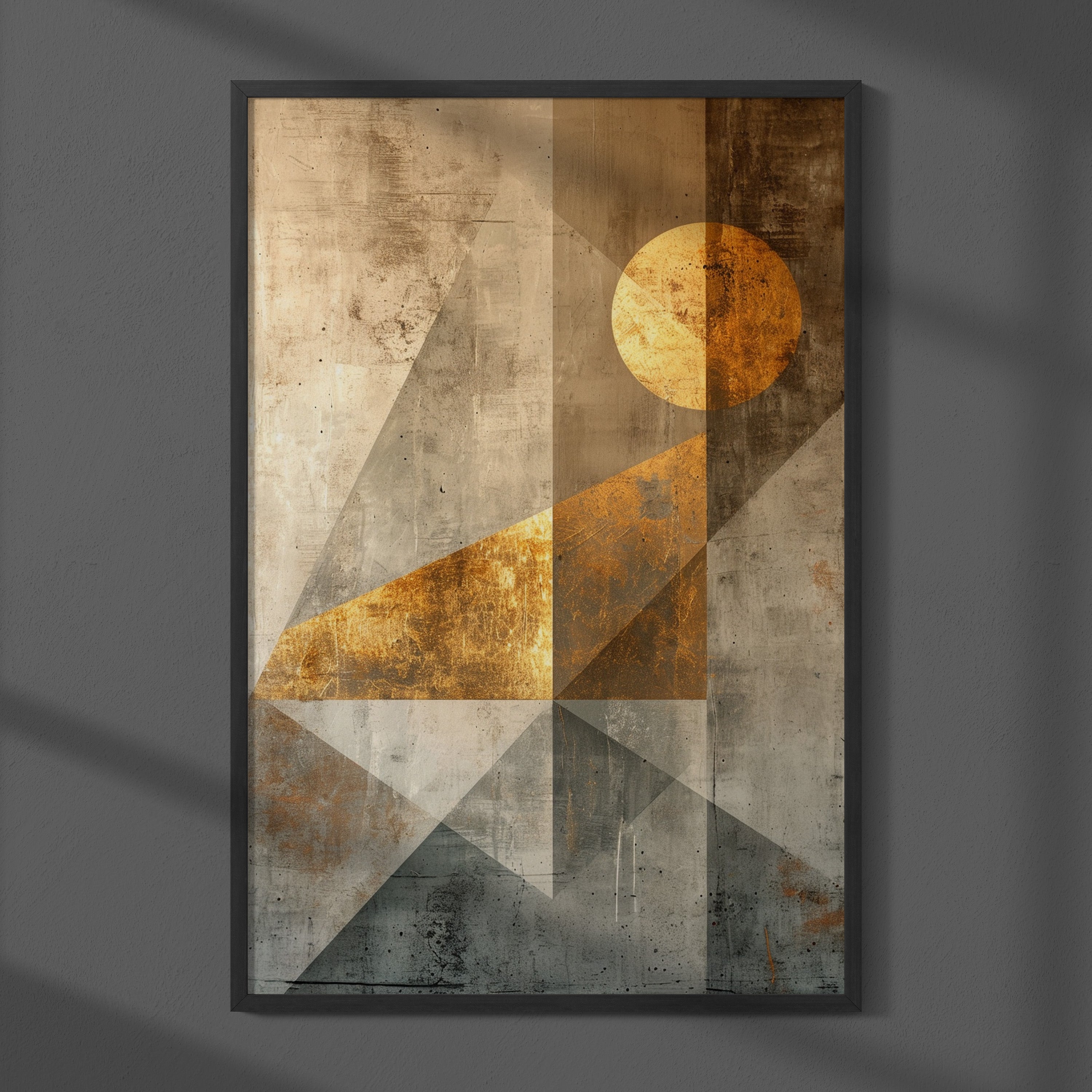 Abstracte Geometrische Kunst - Goud & Beton Effect