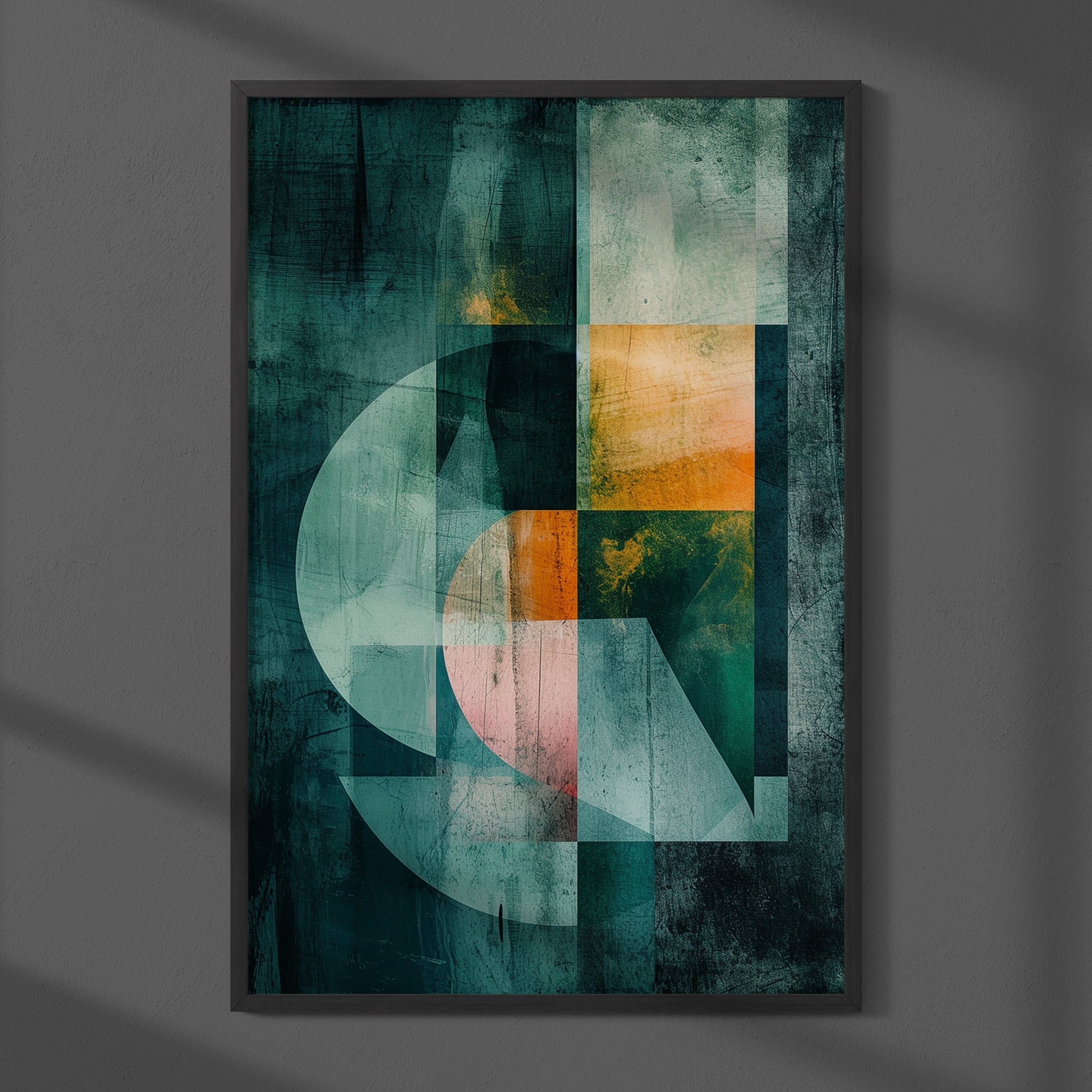 Abstracte Geometrische Kunst - Groen & Goud Accent