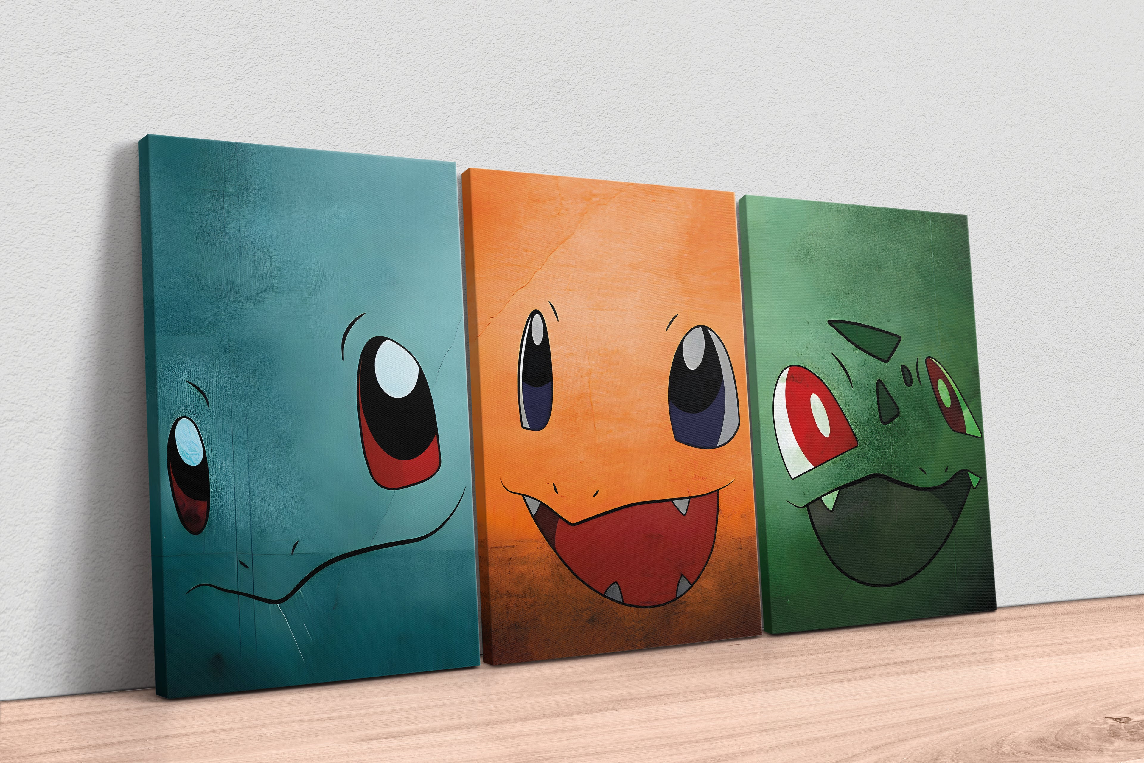3-Panel Canvas - Pokémon Squirtle, Charmander and Bulbasaur